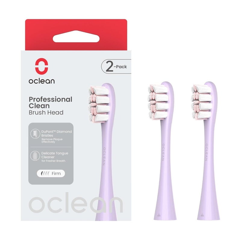 Oclean P1c13 Professional Clean Brush Head (2‑Pack) — Purple — High‑Density DuPont™ Diamond Bristles , Fits All Oclean Electric Toothbrushes - Image 1